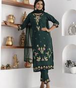 Green beautiful viscosee silk salwar kameez with embroidery and hand work