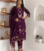 Purple beautiful viscosee silk salwar kameez with embroidery and hand work