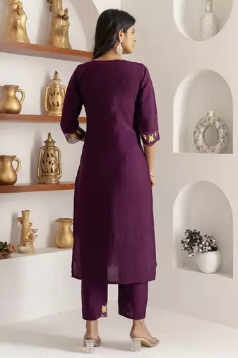 Purple beautiful viscosee silk salwar kameez with embroidery and hand 