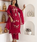 Red beautiful viscose silk salwar kameez with designer embroidery and hand work