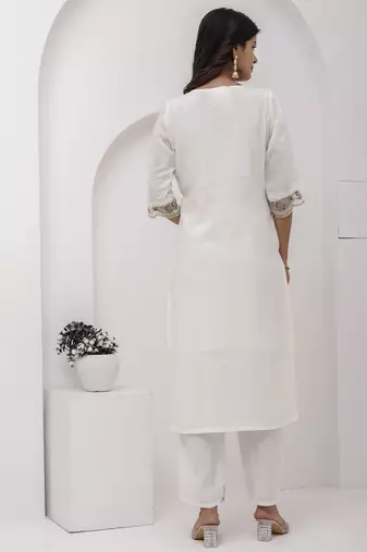 White beautiful viscosee silk salwar kameez with embroidery and hand 