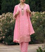 Pink designer viscose rayon readymade suit with plesent embroidery work