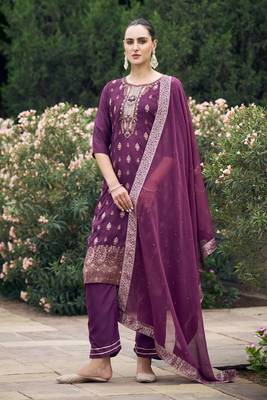 Wine viscosee rayon readymade suit with plesent embroidery  1
