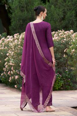 Wine viscosee rayon readymade suit with plesent embroidery  2