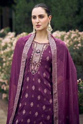 Wine viscosee rayon readymade suit with plesent embroidery  3
