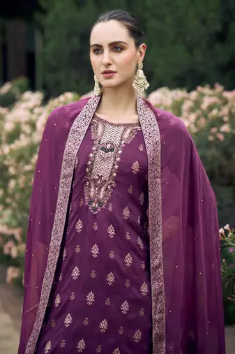 Wine viscosee rayon readymade suit with plesent embroidery 