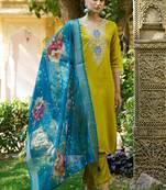 Lemon viscosee rayon readymade suit with plesent embroidery work