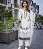 Elegant white chanderi fabric designer embroidered work festive salwar kameez