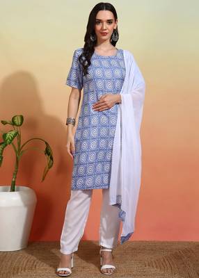 Elegant sky blue crepe printed festive salwar kameez 1