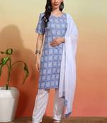 Elegant sky blue crepe fabric printed festive salwar kameez