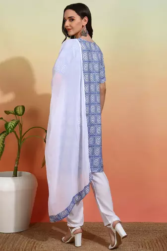 Elegant sky blue crepe printed festive salwar kameez