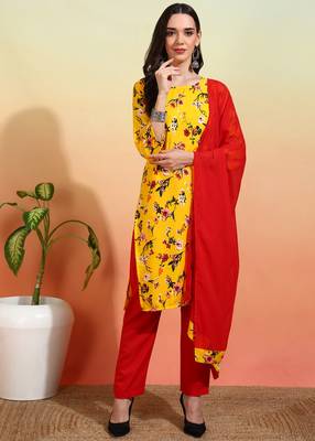 Elegant yellow crepe printed festive salwar kameez 1