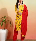 Elegant yellow crepe fabric printed festive salwar kameez