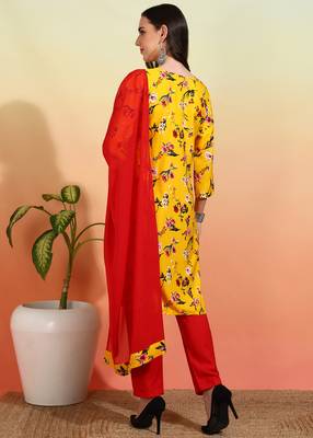 Elegant yellow crepe printed festive salwar kameez 2