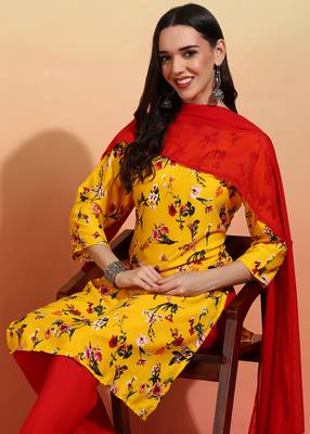 Elegant yellow crepe printed festive salwar kameez 3