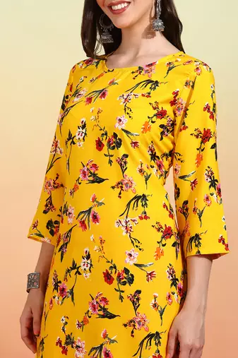 Elegant yellow crepe printed festive salwar kameez