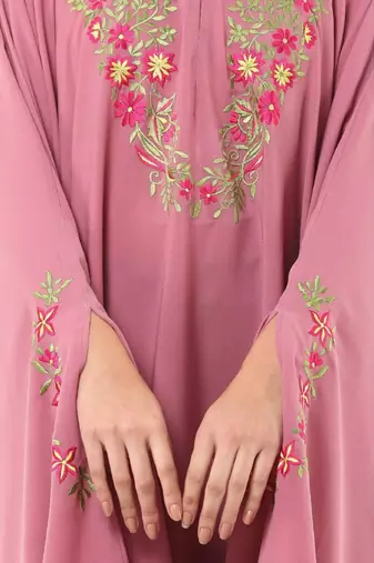 Pink irani kaftan with embroidery work