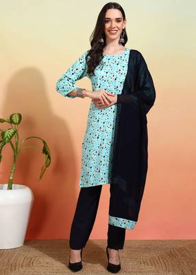 Elegant sky blue crepe printed festive salwar kameez 1