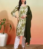 Elegant mehndi green crepe fabric printed festive salwar kameez