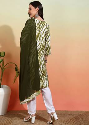 Elegant mehndi green crepe printed festive salwar kameez 2