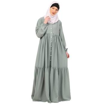 Sky blue fashionable buttons with chest open design abaya 1