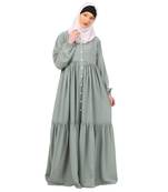 Sky blue fashionable buttons with chest open design abaya