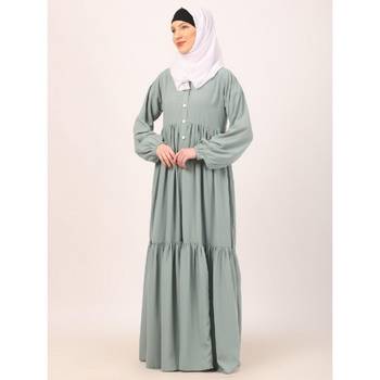 Sky blue fashionable buttons with chest open design abaya 2