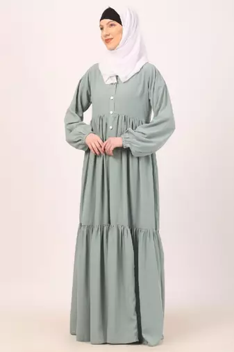 Sky blue fashionable buttons with chest open design abaya