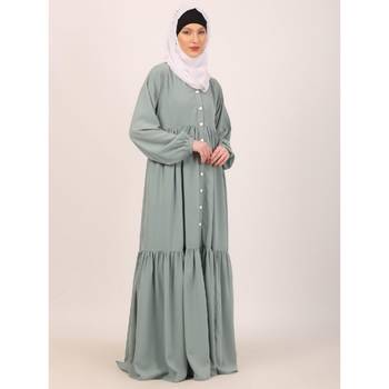 Sky blue fashionable buttons with chest open design abaya 3