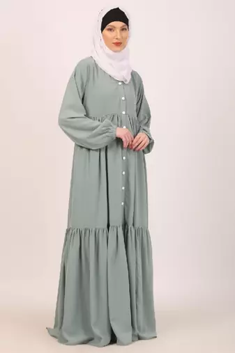 Sky blue fashionable buttons with chest open design abaya