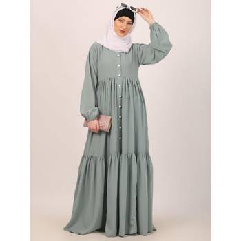 Sky blue fashionable buttons with chest open design abaya 4