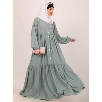 Sky blue fashionable buttons with chest open design abaya 5