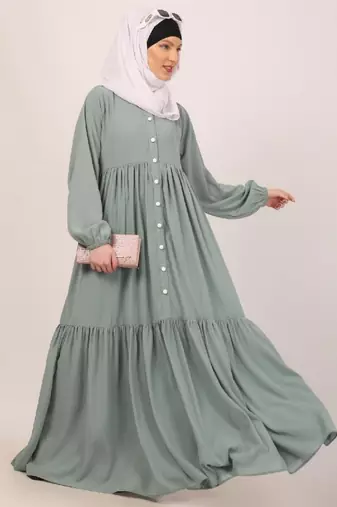 Sky blue fashionable buttons with chest open design abaya