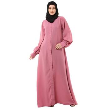 Pink casual front open abaya 3