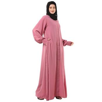 Pink casual front open abaya 4