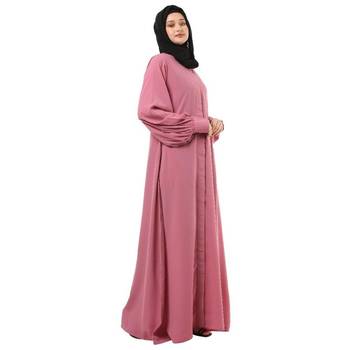 Pink casual front open abaya 5