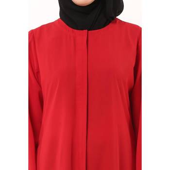 Red casual front open abaya 2