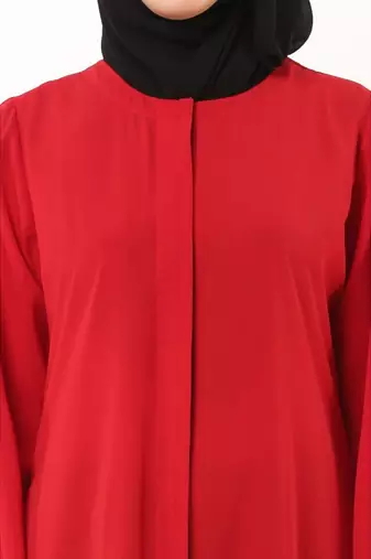 Red casual front open abaya