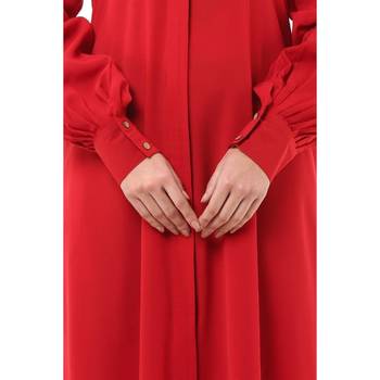Red casual front open abaya 3