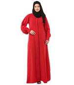 Red casual front open abaya
