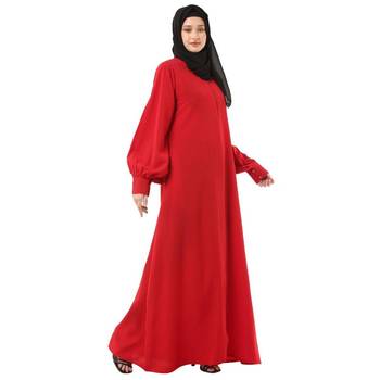 Red casual front open abaya 4