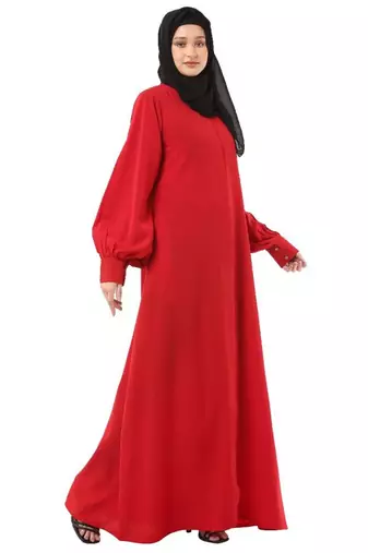Red casual front open abaya