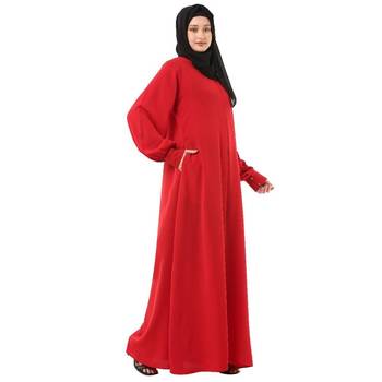 Red casual front open abaya 5