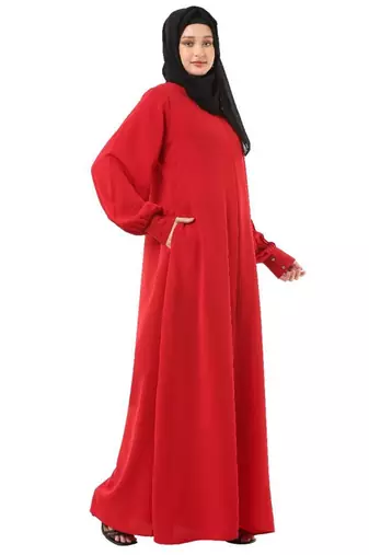Red casual front open abaya