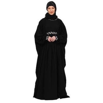 Black adjustable waist kaftan abaya with sequin lace 1