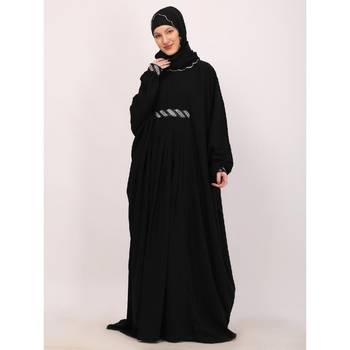 Black adjustable waist kaftan abaya with sequin lace 2