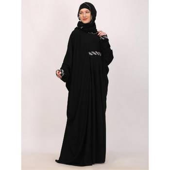 Black adjustable waist kaftan abaya with sequin lace 3
