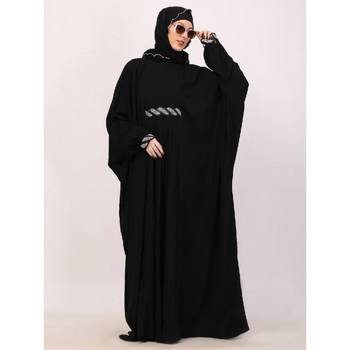 Black adjustable waist kaftan abaya with sequin lace 4