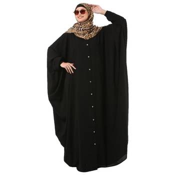 Black front open kaftan with fashionable buttons 1