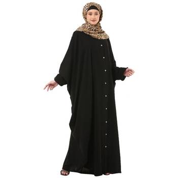 Black front open kaftan with fashionable buttons 2